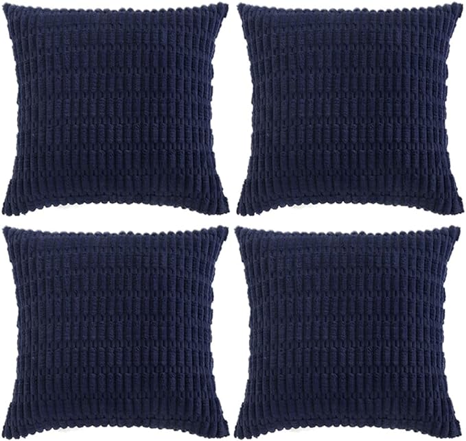 Fancy Homi 4 Packs Decorative Throw Pillow Covers for Living Room Couch Bed, Modern Farmhouse Boho Home Décor Accent Cushion Case, 18" x 18", Navy Blue