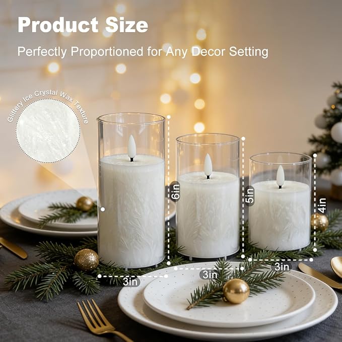 LEDHOLYT Rechargeable Ice Crystal Glass Flameless Candles, RGB Color Changing Realistic Flickering Flameless Candles with Remote & Timer,Best Festival Wedding Home Party Decor - Set of 3