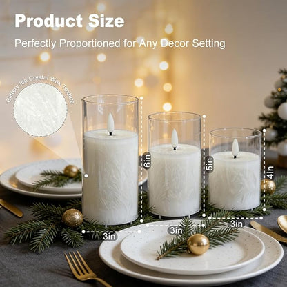 LEDHOLYT Rechargeable Ice Crystal Glass Flameless Candles, RGB Color Changing Realistic Flickering Flameless Candles with Remote & Timer,Best Festival Wedding Home Party Decor - Set of 3