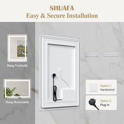 28X36 Inch LED Bathroom Mirror with Lights, Frontlit+ Backlit Bathroom Vanity Mirror for Wall, Ultra-Clear Tempered Glass, Shatter-Proof, Anti-Fog and Memory Function, ETL Listed