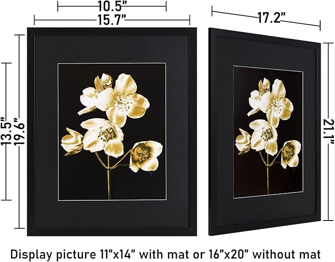 ELSKER&HOME 16x20 Picture Frame with mat for 11x14, Display 11x14 Photo with mat or 16x20 Poster frame without Mat Set of 3, Horizontal and Vertical Wall Mounting