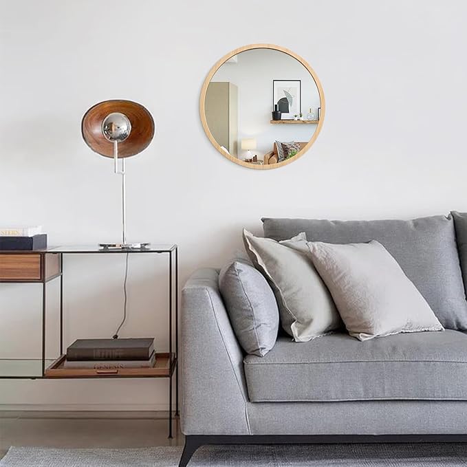 JJUUYOU Round Mirror Wall Mounted Circle Mirror Circular Vintage Wood Frame Mirrors for Bathroom Living Room Bedroom Dormitory Washroom Mirrors,Wood