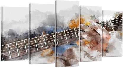 KREATIVE ARTS Music Artistic Canvas Wall Art Guitar 5 Panel Watercolor Painting Picture Print on Canvas for Modern Home Decoration Ready to Hang (Large Size 60x32inch)