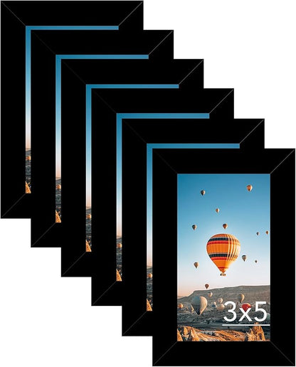 JCJMY 3x5 Picture Frame Set of 6 Black for Tabletop, 3 x 5 Photo Frame with Shatter Resistant Plexiglass, Sturdy 3 by 5 Poster Frame, 6 Pack, Black