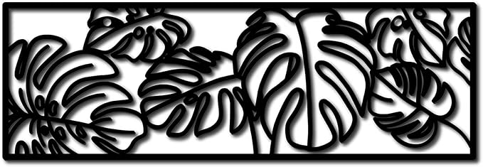 CREATCABIN Leaf Metal Wall Art Rectangle Wall Decoration Black Turtle Backed Bamboo Frame Sculptures Wall Hanging Ornament Hollow Out Metal Wall Sign for Bathroom Living Room Bedroom Porch 12 x 4Inch