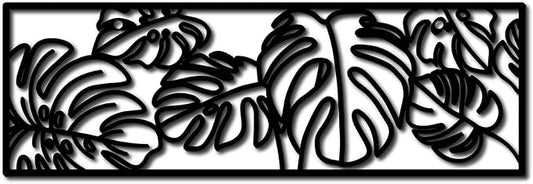 CREATCABIN Leaf Metal Wall Art Rectangle Wall Decoration Black Turtle Backed Bamboo Frame Sculptures Wall Hanging Ornament Hollow Out Metal Wall Sign for Bathroom Living Room Bedroom Porch 12 x 4Inch