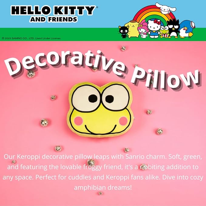 Hello Kitty & Friends Keroppi Bedding Super Soft Plush Decorative Pillow, One Size, (100% Officially Licensed Product) By Franco
