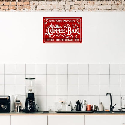 Vintage Metal Sign - Coffee & Tea Bar Decor - Christmas & Hot Cocoa Station - 8 x 12 Inch