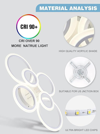 Modern LED Flush Mount Ceiling Light, 6 Rings White Close to Ceiling Light Fixtures, Living Room Lighting Fixture Ceiling Lamp for Kitchen, Bedroom, Laundry Room, 4000K Not Dimmable