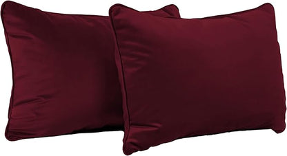FDP 16" x 24" Velvet Rectangle Lumbar Pillow Set with Piping Decorative Throw Pillow for Home Dcor in Living Room, Bedroom or Lounge (2-Pack) - Bordeaux, 15160-349