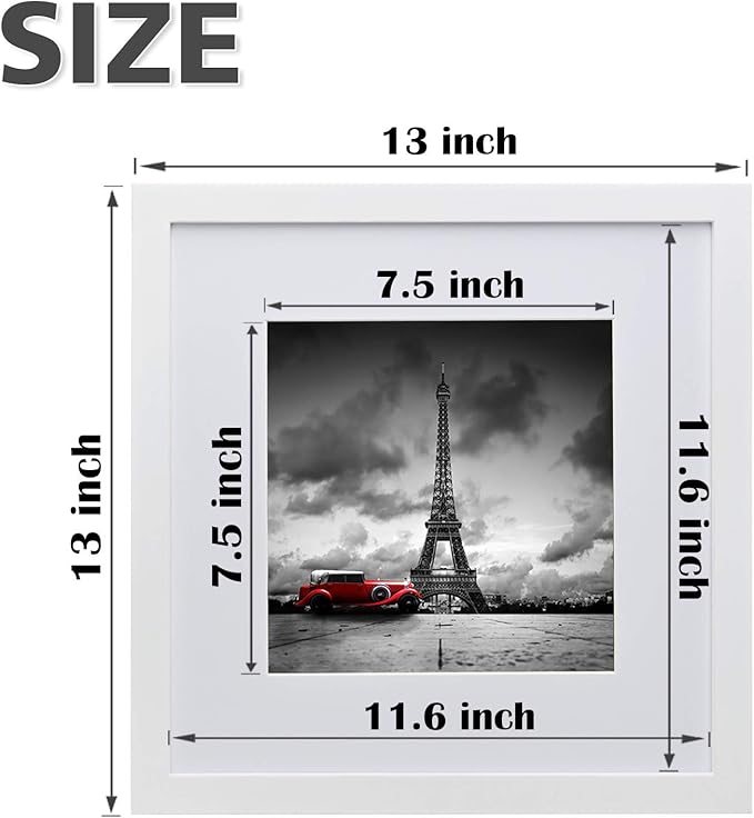 Egofine 12x12 Picture Frames White, Wood Frames with HD Plexiglass for Pictures 8x8 with Mat or 12x12 without Mat, Wall Mounting Display, Set of 4