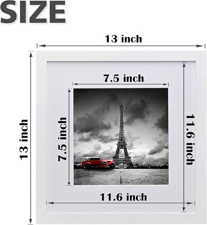 Egofine 12x12 Picture Frames White, Wood Frames with HD Plexiglass for Pictures 8x8 with Mat or 12x12 without Mat, Wall Mounting Display, Set of 4