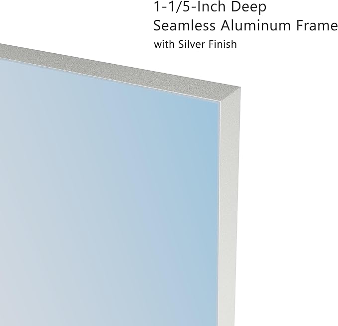 VocalStar Silver Bathroom Mirror for Wall, 24 x 32 Inch Square Corner Rectangle Nickel Metal Framed Bathroom Vanity Mirrors, 1/4-inch Shatterproof Glass | Ultra-Flush Hanging