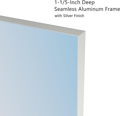 VocalStar 24 x 36 Inch Silver Bathroom Mirror for Wall, Square Corner Rectangle Nickel Metal Framed Bathroom Vanity Mirrors, 1/4-inch Shatterproof Glass | Ultra-Flush Hanging