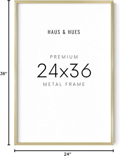 HAUS AND HUES 24x36 Gold Poster Frame - Premium Aluminum for Large Artwork and Movie Displays - Lightweight Modern Wall Frame for Home or Office