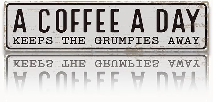 Coffee Signs Decor, A Coffee A Day Keeps the Grum Pies Away Sign, Farmhouse Wall Decor for Home, Vintage Bar or Dorm, Retro Metal Tin Sign, Decorative Metal Wall Signs 15.8x4 Inches