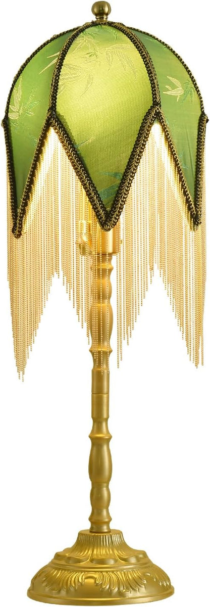 WELAISA- Vintage Table Lamp with Beaded Tassels, Metal Base Farmhouse Decorative Table Lamp for Reading-B