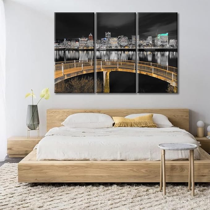 TUMOVO American Cityscape Canvas Wall Art City Skyline Wall Decor Living Room Ortland Oregon Skyscrapers Pictures Wall Decor for Bedroom Posters and Prints Framed Ready to Hang (42" Wx28 H)
