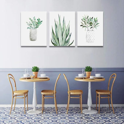 AHUASJART Canvas Wall Art painting for kitchen dining room Wall decor for Bedroom Large Size Wall Decoration for Living Room Office decor Green Leaf Wall pictures Artwork for home walls Art 3 piece