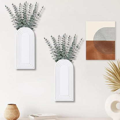 Dnnnii 2 Pack Wooden Wall Vase Set - White Finish Modern Farmhouse & Boho Wall Decor for Entryway, Hallway, Bathroom, Living Room, Dining Room, Narrow Spaces