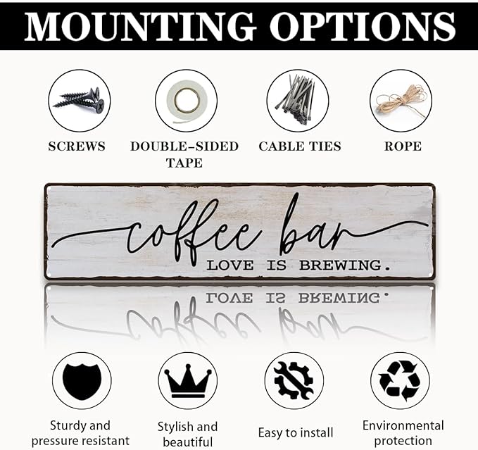 Coffee Bar Sign, Love is Brewing Signs, Retro Metal Tin Sign, Vintage Coffees Wall Art, Decorations for Kitchen, Cafe, Coffee Station, Home Bar, Decorative Metal Wall Signs 15.8x4 Inches