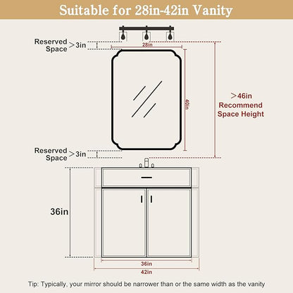 WallBeyond 28" x 40" Wood Bathroom Mirror for Wall Mounted, Rustic Rounded Corner Vanity Mirror for Entryway, Living Room or Bedroom Home Decorative [28" x 40" Walnut Color]