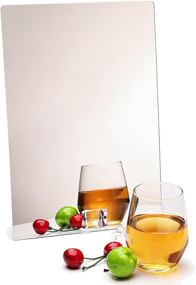 iCAGY Acrylic Mirror for Wall for Kids Adults Bedroom Door Closet Acrylic Shatterproof Self-Adhesive Lightweight Plastic Mirror Tile Sheet, Reflective Safe Plexiglass - Silver 12x14 inch 2 Pcs
