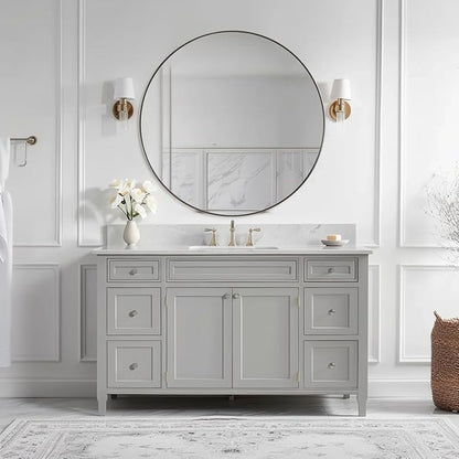 ANDY STAR 30" Round Brushed Nickel Bathroom Mirror, Silver Wall Mirror for Bathroom，Metal Round Circle Mirror for Wall, Bathroom (Premium Stainless Steel Frame)