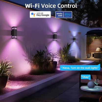 KIZON Smart Porch Light RGBCW Dusk to Dawn Outdoor Light Fixture, WiFi APP Control Outdoor Sconce Up Down Lighting Outside Lights for House Patio, Compatible with Alexa Google Assistant, ETL Listed