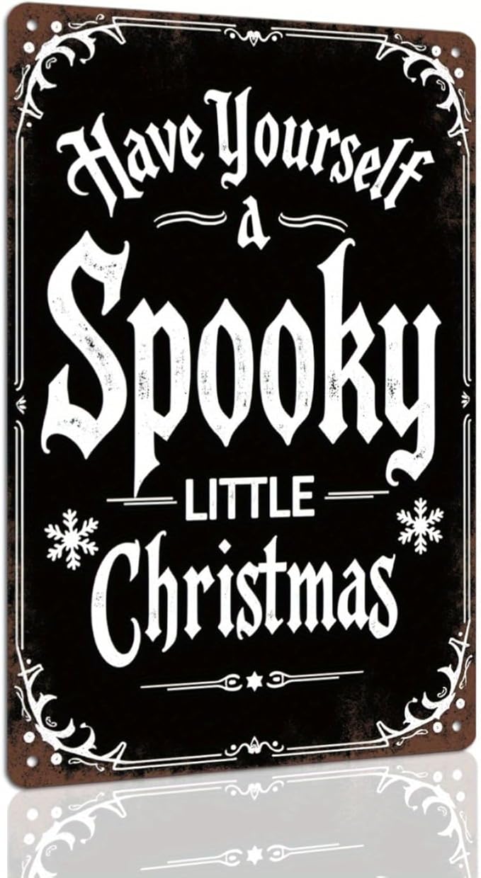 Spooky Little Christmas Metal Tin Sign Vintage Halloween Decor for Home Kitchen Office and Living Room Wall Hanging Metal Poster 8x12 Inch