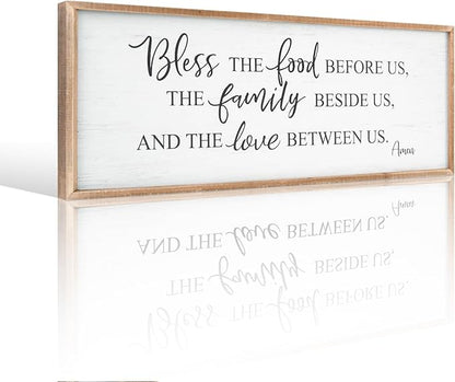 Bless The Food Before Us Home Decor Wall Sign For Family Kitchen Farmhouse Dining Room Vintage Rustic Retro Boho Wood House Wall Art Decoration For Living Room Bedroom 40 x 15 Inch brown
