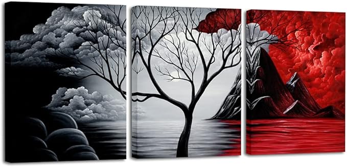 Wieco Art The Cloud Tree 3 Panels Modern Giclee Canvas Prints Artwork Abstract Seascape Paintings Reproduction Sea Beach Pictures Printed on Canvas Wall Art for Home Decorations Wall Decor