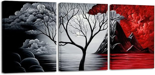 Wieco Art The Cloud Tree 3 Panels Modern Giclee Canvas Prints Artwork Abstract Seascape Paintings Reproduction Sea Beach Pictures Printed on Canvas Wall Art for Home Decorations Wall Decor