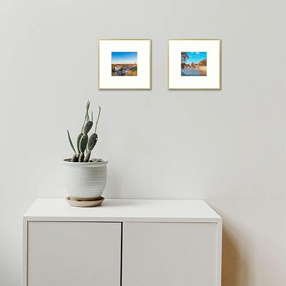 Golden State Art, Gallery Wall Frame Set of 6 - Gold 8x8 Aluminum Photo Frames with Mat for 4x4 Pictures - 8 x 8 inch Metal Frame with Real Glass Cover - Elegant Home or Office Decor