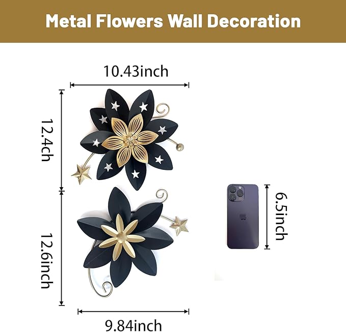 LIFFY Metal Leaf Wall Art (Black & Gold 2)