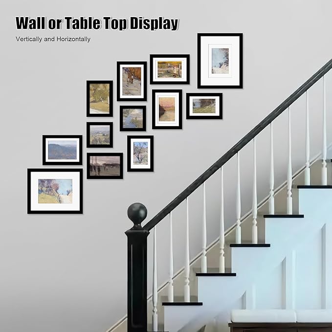 Egofine 12 Pack Black Gallery Wall Frame Set Solid Wood Picture Frame Collage Wall Art Decor for Home Decoration,Hanging or Tabletop Display,Include Multi-Size Two8x10, Four5x7,Four4x6,Two4x4