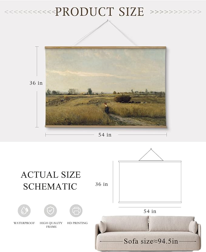 InSimSea 36x54 Large Canvas Scroll Wall Art, Autumn Harvest Nature Landscape Oil Painting, Rustic Countryside Wall Decor for Living Room, Bedroom, Dining Room, Family Room