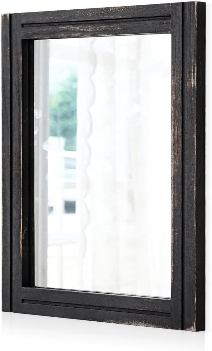 AAZZKANG Wall Mounted Mirror Small Rectangular Retro Mirrors with Wood Frame for Bedroom Living Room Bathroom Entryway Large 26"x18"