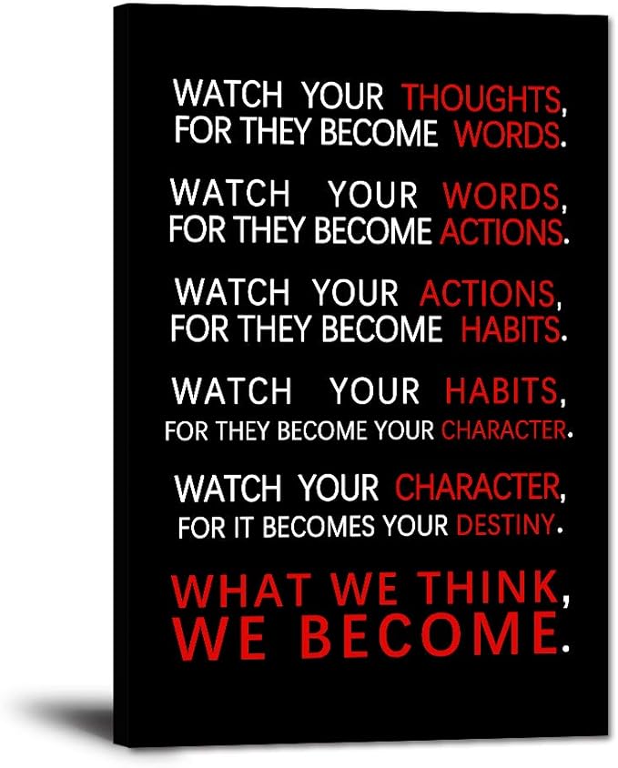 Watch Your Thoughts Motivational Wall Art Inspirational Canvas Painting Inspiring Entrepreneur Quotes Posters Prints Artwork Living Room Home Office Classroom Decor Framed Ready to Hang(12”Wx16”H)