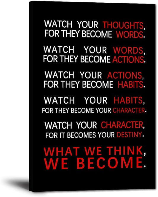Watch Your Thoughts Motivational Wall Art Inspirational Canvas Painting Inspiring Entrepreneur Quotes Posters Prints Artwork Living Room Home Office Classroom Decor Framed Ready to Hang(12”Wx16”H)
