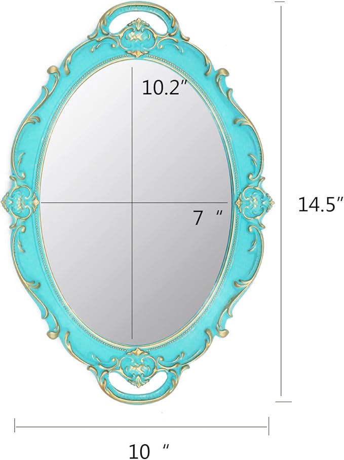 YCHMIR Vintage Small Mirror 14.5 x 10 Inch Oval Blue Wall Mirror