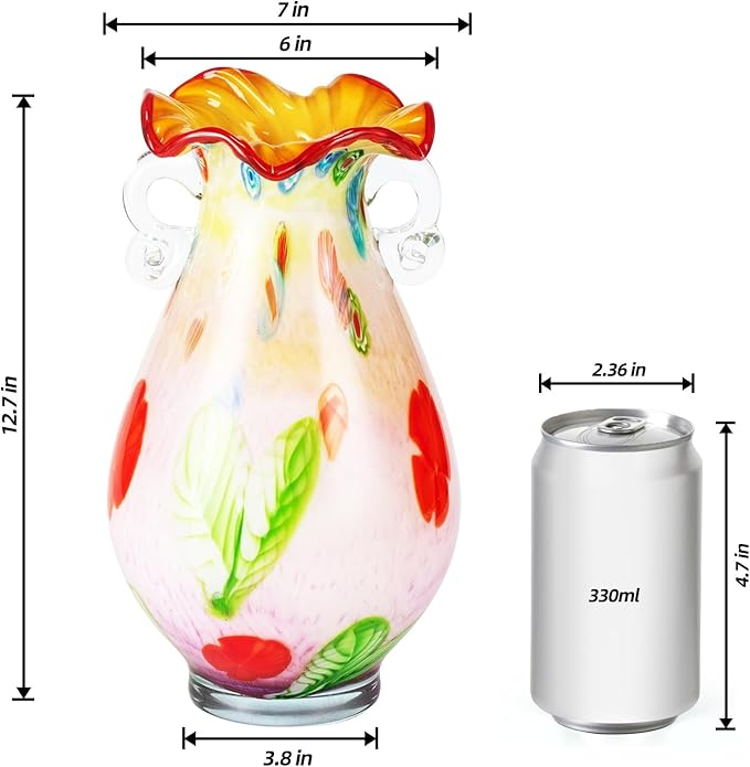 KAMMAK Colored Glass Vase, Beautiful Hand Blown Decorative Vase, Modern Art Vase for Flower Mantle Dining Table Centerpiece, Entryway Living Room Wedding Decoration, 8HPHL005