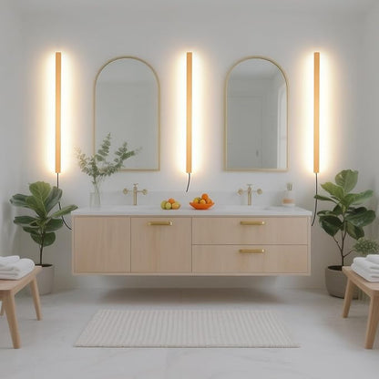 KELUOLY Modern Plug in Long Wall Sconce, 39" Gold Matte LED Wall Lights, 20W Warm White 3000K Acrylic Indoor Wall lamp, with 59" Plug Cable for Bedroom, Living Room, Hallway