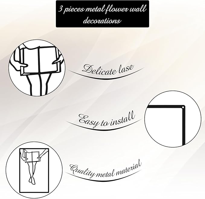 CHENGU 3 Pieces Metal Minimalist Abstract Woman Wall Art Line Drawing Wall Art Decor Single Line Female Home Hanging for Kitchen Bathroom Living Room