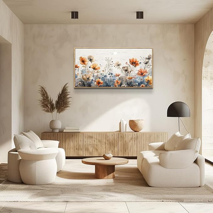 QIYILEXWART Canvas Wall Art For Living Room Wood Framed Wall Decor For Bedroom Office Wall Decorations Flower Bush Paintings Farmhouse Pictures Artworks Room Aesthetic Home Decor Ready To Hang