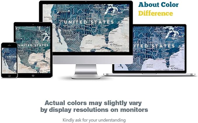 Canvas Wall Art Office Paintings Giant Modern Abstract World Maps for Wall Travel Map with Pins Blue Paintings for Living Room Bedroom Dining Room Wall Decoration