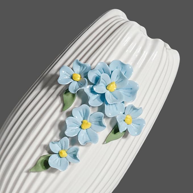 Modern Ceramic Vase - White Boho Textured Vase for Flower, 3D Sculpted Floral Centerpiece Vase for Living Room, Shelf, Table, Wedding, Fireplace, Mantel Decor