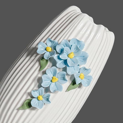 Modern Ceramic Vase - White Boho Textured Vase for Flower, 3D Sculpted Floral Centerpiece Vase for Living Room, Shelf, Table, Wedding, Fireplace, Mantel Decor