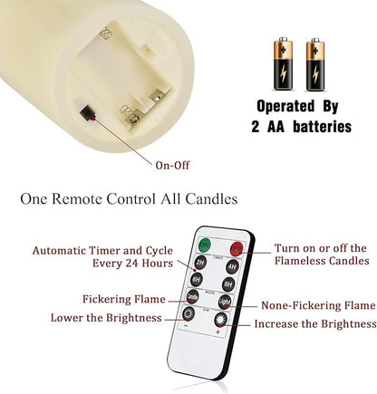 antizer Flameless Candles 6" Set of 2 Ivory Dripless Real Wax Pillars Include Realistic Dancing LED Flames and 10-Key Remote Control with 24-Hour Timer Function 400+ Hours by 2 AA Batteries