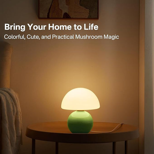Dawnwake Mushroom Lamp Table Lamp for Bedroom,Desk Bedside Small Lamps for Living Room Night Stands,Mushroom Decor Cute Mini Modern Mid Century Lamps,Unique Aesthetic Home Living Room Decor(Green)